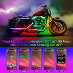 12Pcs Motorcycle LED Underglow Kit, RGB LED Strips Lights, Motorcycle Underglow Lights Kit with APP Control for Harley Davidson Honda Kawasaki Suzuki