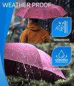 Rain-Mate Windproof Compact Umbrellas for Rain - Strong Reinforced Fiberglass Rib Design & Auto Open & Close - Portable Folding Travel Umbrella - Lightweight & Packable for Women & Men, Easy Collapse