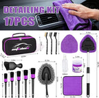 AUTODECO Windshield Cleaner Tool, 17Pcs Car Interior Detailing Kit, Detailing Brush, Towels, Duster, Car Cleaning Kit Interior for RVs, Truck, Trailer (Purple)