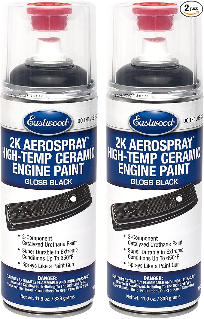Eastwood 2K Aerospray High Temperature Ceramic Engine Gloss Black Paint | 11.9 oz Aerosol | 2 Pack