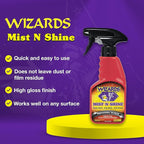 Wizards Mist-N-Shine Detail Spray - 8 Oz - Multi-Purpose High Gloss Finish Waterless Quick Detailer Spray for Glass, Chrome, Paint and Plastics - Car Exterior Cleaner for Auto Detailing Supplies