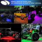 RGB LED Rock Lights, Neon Underglow Kit for Car with App/Remote Control and Voice-Activated Music Mode, 4 Pods Waterproof Car Light Rock Lights for Trucks ATV SUV RZR UTV Boat Motorcycle (Blue)