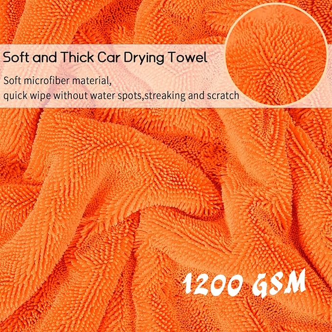 2 Pack Microfiber Car Drying Towels 1200 GSM , 36x24 Inch Extra Large Double Twisted Pile, Edgeless Car Wash Towels, Ultra Absorbent,No Streak, Scratch or Water Spot Towel for Cars&Trucks(Orange/Gray)