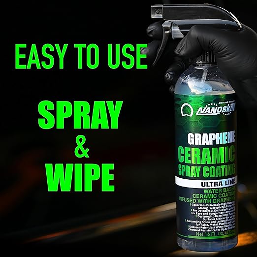 Nanoskin Graphene Ceramic Spray Coating 55 Gallons – Water Based Super Hydrophobic Spray Substitutes Car Waxes, Paint Sealant, Top Coat Polymer | Apply After Car Wash, Clay Bar, Car Polisher Buffer