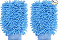 HARFINGTON 2pcs Chenille Microfiber Car Wash Mitts 9.8" x 7.9" Scratch Free Wash Gloves Absorbent Double Sided Plush Cleaning Drying Mitts for Car Washing Home Light Blue