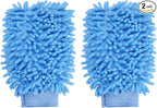 HARFINGTON 2pcs Chenille Microfiber Car Wash Mitts 9.8" x 7.9" Scratch Free Wash Gloves Absorbent Double Sided Plush Cleaning Drying Mitts for Car Washing Home Light Blue