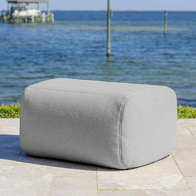 Big Joe Solvana Outdoor Ottoman, Performance Linen Weather-Resistant Fabric, Ottoman Only, Port Gray