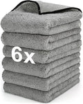 Microfiber Towels Gray for Cars - 6 Pack, High & Short Pile Micro Fiber Cleaning Cloth for Car Washing Drying & Auto Detailing, Water Absorption Lint Free & Non-Streak