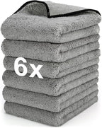Microfiber Towels Gray for Cars - 6 Pack, High & Short Pile Micro Fiber Cleaning Cloth for Car Washing Drying & Auto Detailing, Water Absorption Lint Free & Non-Streak