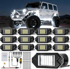 Hovano 12Pods Alloy White Rock Lights Kits with Extension Wires,6000K Pure White Color 42 LED Super Bright Chips IP68 Waterproof Underglow Kit for Pickup Off Road Trucks SUV ATV UTV Golf Car Boat