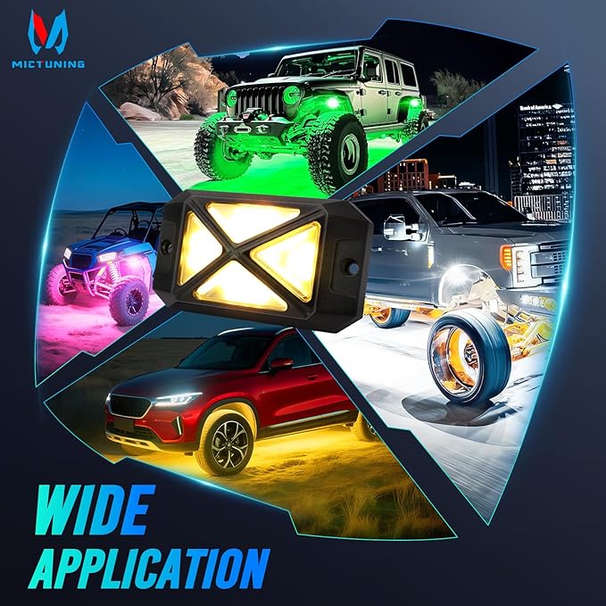 MICTUNING C4+ RGBW Rock Lights, 16 Pods 360° Ultra Bright Pure Color Underglow Neon Lights, Bluetooth APP Control & Music Mode, IP68 Waterproof, for Trucks Cars ATV UTV Golf Cart (2 Year Warranty)