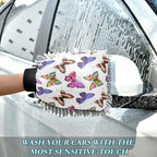 Qilmy Watercolor Butterflies Microfiber Chenille Car Wash Sponge Scratch Free Car Wash Mitt Absorbent Mitt Sponge for Trucks SUVs Car Washing Home Cleaning, Medium