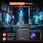 Dash Cam 1296P Front Dashcam, V300 WiFi Dash Camera for Cars with App, Night Vision, Mini Hidden Single Car Camera, Loop Recording, 24H Parking Mode, Support 256GB Max, Black