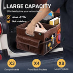 MIU COLOR Trunk Organizer for Car, 12 Pockets Sturdy Car Organizer for SUV, Non-Slip Bottom, Storage Organizer for Sedans, Van, Jeep, Grocery, Large 3 Compartments, Brown Vintage 32"×13"×10.6"