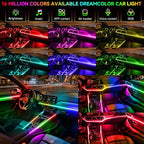Interior Car LED Strip Lights Acrylic Fiber Optic Strip LED Lights with APP&Remote Control Dynamic Chasing Music Sync Neon Ambient Lighting Kits for Cars,SUVs,Trucks(55.12inch*2)