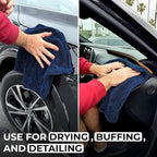 2X Medium Car Drying Towel, 1300 GSM Professional Car Towel with Double Twisted Loop,Super Absorbent Large Microfiber Drying Towels for Cars, Trucks, SUVs - 16"x16" 2-Pack, Navy