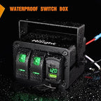 Nilight 2 Gang Rocker Switch Box 12V SPST ON Off Toggle Switches PD Type C and QC 3.0 USB Charger Voltmeter LED Light Waterproof Aluminum Mount Bracket Panel DIY Stickers for Boat Car RV Truck