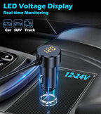 LIHAN 7-1 Cigarette Lighter Splitter,12V/24V Car Charger Adapter with 3 Socket Expander,PD30W Type-C,QC3.0 & Dual USB Ports,Independent Switches,Voltage Display,3.3FT Extension Cord fit Truck RV SUV