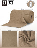 Fantasticlean Microfiber Cleaning Cloth Roll -75 Pack, Tear Away Microfiber Towels, 12" x 12", Reusable, Washable, Scratch Free, Ultra Absorbent for All-Around Cleaning Supplies (TAN)