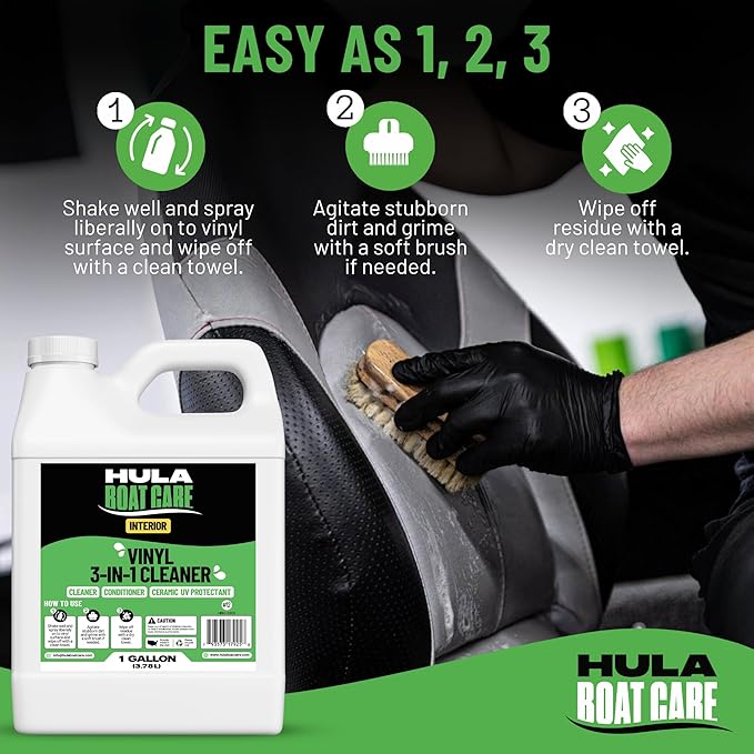 Hula 3-in-1 Boat Vinyl Cleaner, Conditioner and UV Protectant, 1 Gallon — Marine Vinyl Protectant, Boat Seat Conditioner, Made in USA