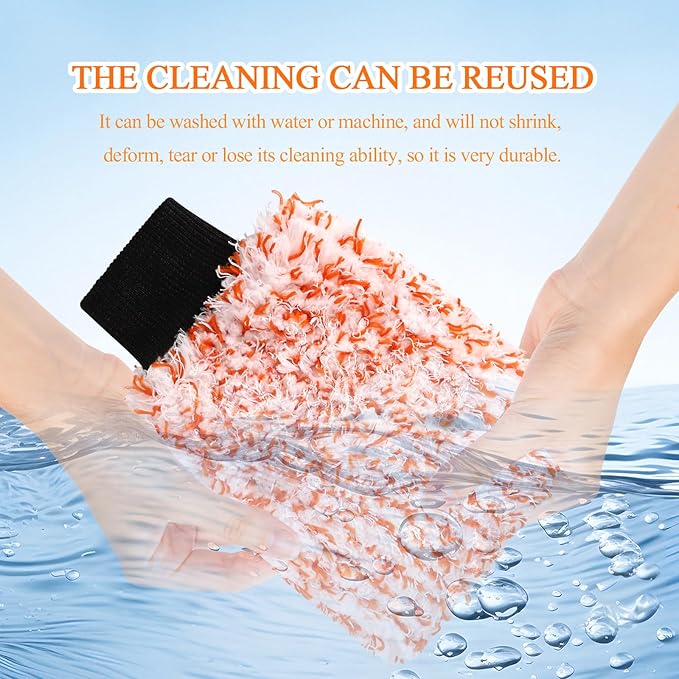 2PCS Car Wash Mitt, 11"×8" Cyclone Microfiber Cleaning Mitt for Cars, Scratch-Free & Lint-Free, Double Sided Automotive Washing Gloves, Universal Auto Cleaning Supplies (Tangerine+White)