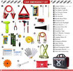 KITGO Roadside Emergency Car Kit (137Piece), with Jumper Cable, Car Safety Road Rescue Kit,Car Emergency Kit Gift for Father Women and Men,Tow Strap,Car Tool Kit (Black)