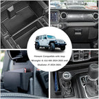 4PCS Center Console Organizer Storage Box for 2024 2025 Jeep Wrangler JL JLU 4XE and Gladiator JT, Gear Shift Console Tray Organizer, Hanging Armrest Storage Box, Co-Pilot Organizer