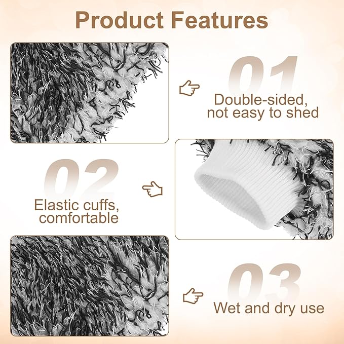 HARFINGTON Chenille Microfiber Car Wash Mitts 10.2" x 6.7" Scratch Free Wash Gloves Absorbent Double Sided Plush Cleaning Drying Mitts for Car Washing Home, Gray