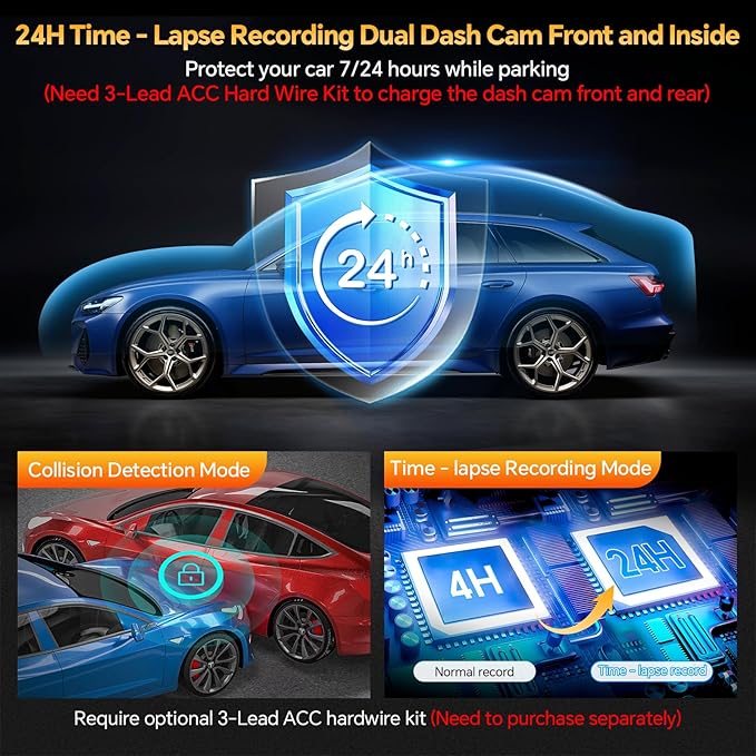 3 Channel 4K Dash Cam Front Rear and Inside with 5G WiFi & APP Control, 4K/2.5K+1080P+1080P Dashcam for Car, Dash Camera with 64GB Card, 24H Parking Monitor, Night Vision, Loop Recording, G-Sensor