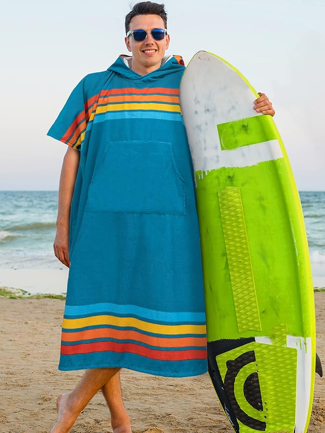 SUN CUBE Surf Poncho Changing Robe with Hood | Absorbent Quick Dry Microfiber Wetsuit Changing Towel with Pocket for Surfing Men Women