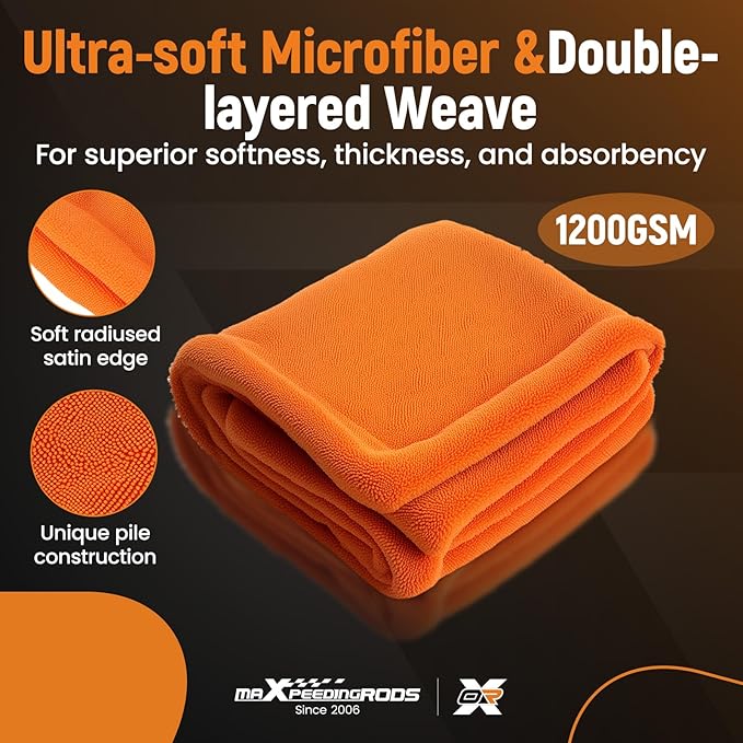 maXpeedingrods Drying Towels Car Detailing for Cars Trucks SUVs RVs and Motorcycles 36" x 30", 1200GSM Microfiber Car Drying Towel, Super-Absorbent, Streak-Free, Scratch-Free, No Water Spots