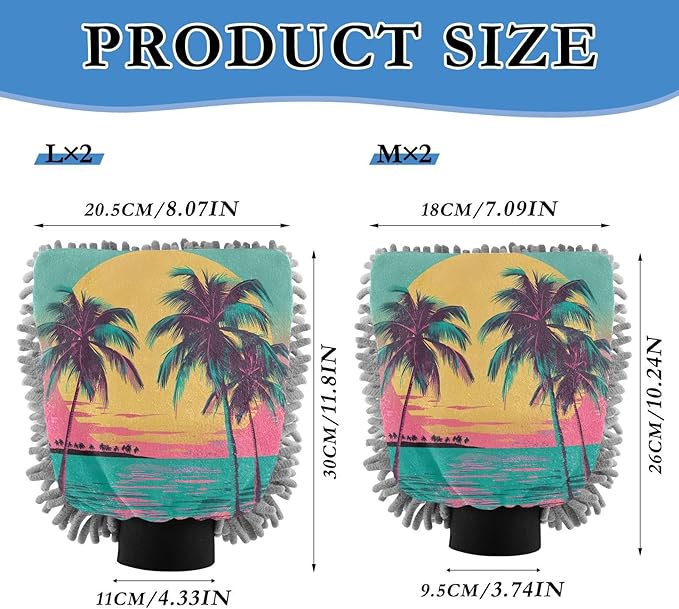 YETTASBIN Sunset Beach 2PCS Car Wash Mitts, Ultra Absorbent Chenille Microfiber Car Washing Gloves, Scratch-Free Lint-Free Auto Cleaning Mitt, Machine Washable Elastic Cuff Car Wash Sponge