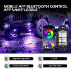 4 PCS RGB LED Rock Lights, LEDs High Brightness Waterproof Neon underglow Kit with Bluetooth App Control Flashing Music Mode, Wheel Well Light for Trucks, SUV, Golf Cart, ATV, Pickup