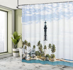 Ambesonne United States Shower Curtain, Hillsboro Lighthouse Pompano Beach Florida Atlantic Ocean Palms Coast, Cloth Fabric Bathroom Decor Set with Hooks, 69" W x 70" L, Blue White Green