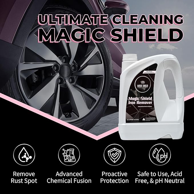 Magic Shield Iron Remover Spray for Cars 16oz - pH-Neutral Iron and Fallout Remover for Car, Motorcycle, RV & Boat | 5-Minute Reaction, Effective on Wheels & Paint | All-In-One Solution