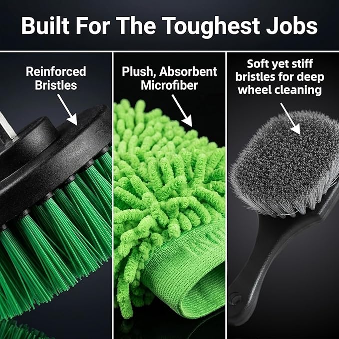 26Pcs Car Detailing Kit, Car Detailing Brush Set with Drill Brush Attachments, Car Detailing Brushes, Wheel & Tire Brush, Microfiber Towels, Wash Mitt, Pet Hair Remover for Interior & Exterior