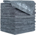 Nasiol Wipe&Buff Microfiber Cleaning and Ceramic Coating Buff Cloth – Professional, Highly Absorbent, Lint & Streak-Free, Edgeless Double-Sided Towel – Pack of 10, Light Gray (13.79 x 15.75 in)