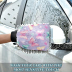 YETTASBIN Butterfly 2PCS Car Wash Mitts, Ultra Absorbent Chenille Microfiber Car Washing Gloves, Scratch-Free Lint-Free Auto Cleaning Mitt, Machine Washable Elastic Cuff Car Wash Sponge