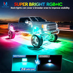 MICTUNING 2026 1000% Bright Q1 MAX RGB+IC LED Rock Lights, 48 LEDs 2 Pods Chasing Dreamcolor Extensible Underglow Multicolor Neon Light Underbody Lighting Kit for Truck ATV UTV Boat (No Controller)