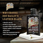 Doc Baileys Black Leather Detail Kit - All-in-One Leather Cleaner, Conditioner, Dye & Waterproofer - Restores Faded Black Leather, Vinyl & Rubber for Motorcycle Seats, Jackets, Boots & Cars 4oz
