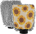 Qilmy Sunflower Seamless Fabric Microfiber Chenille Car Wash Sponge Scratch Free Car Wash Mitt Absorbent Mitt Sponge for Trucks SUVs Car Washing Home Cleaning, Medium