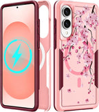 for Samsung Galaxy S25 Edge Case - Compatible with MagSafe Women Girls Cute Magnetic Protective Phone Cover Girly Flowers Blossom Heavy Duty Shockproof Design for Samsung S25 Edge Case