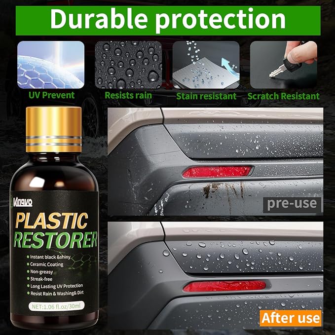 Plastic Restorer for Cars, Black Trim Restorer Car Plastic Restorers Black Crystal Coating for Automotive Parts Vehicles Interior Scratch Remover Shiny Car Stuff,30ML