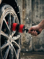 TAKAVU Master Wheel Tire Brush, Easy Reach Wheel and Rim Detailing Brush Long Soft Bristle, Car Tire Brush, Wheel Scrub Brush, Multipurpose use for Wheels Rims Exhaust Tips Motorcycles (Red)