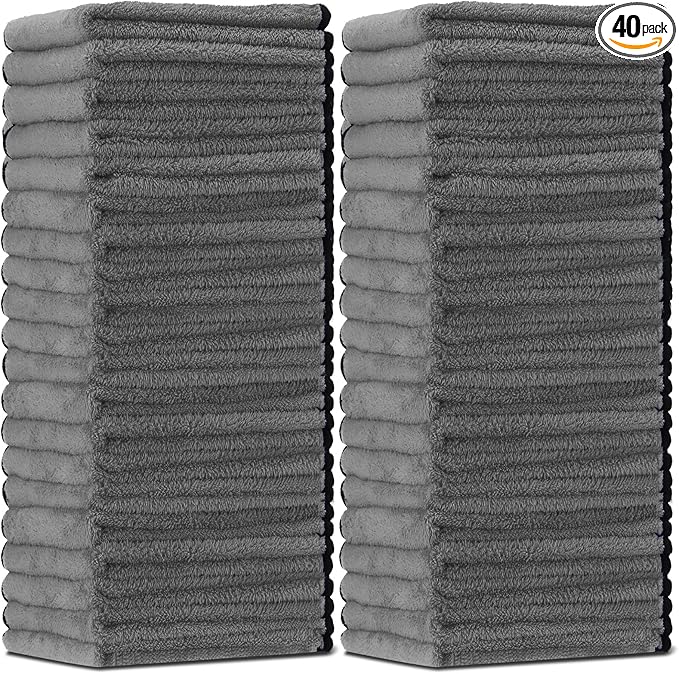 Tallew 40 Pcs Microfiber Towels:16"x16" Microfiber Drying Towels Bulk Micro Fiber Car Cleaning Cloth for Cars Drying Washing Polishing Office Windows Cleaning Household Supplies (Gray)
