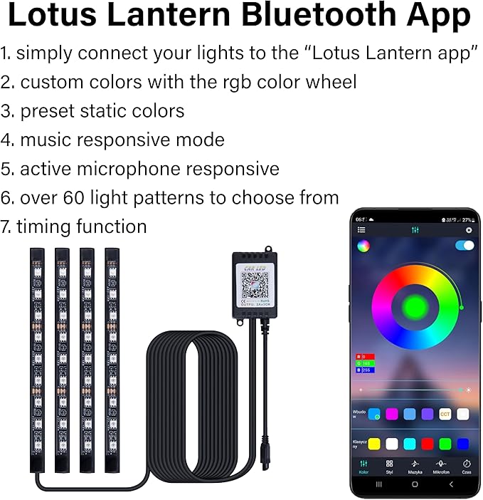 Car Led Lights Interior, Interior Car Lights with USB Adapter, 5V LED Strip Light with Smart APP Remote Control, Sync Music, Color Change Cars Light for Inside, Cars Accessories for Women Men
