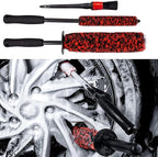 3 Pcs Soft Wheel Brushes for Cleaning Wheels Kit - 1x Synthetic Soft Car Wheel Rim Brush，1x Long Handle Cleaning Brush and 1x Car Detail Brush, Clean Dirty Wheel…