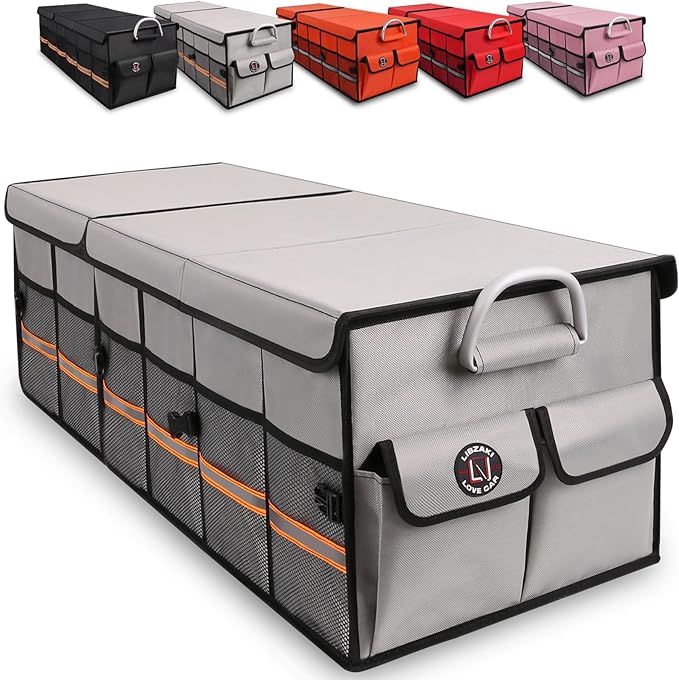 Big Car Trunk Organizer, Cargo Organizer SUV Trunk Storage Non Slip Bottom Waterproof Collapsible Durable Multi Compartments-(Oversize,Gray)