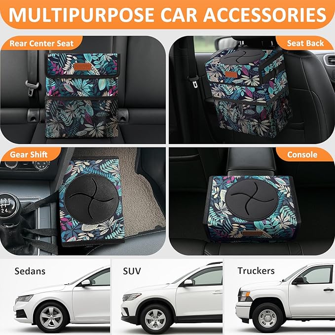 Vankor Car Trash Can for Car Cute, Bag Bin Hanging Waterproof Automotive Garbage Cans Leak Proof Vehicle Trash Can Colorful Leaves