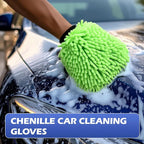 4Pcs Car Wash Mitt Microfiber Gloves Chenille Material Microfiber Towels for Car Washing Supplies Kit Scratch Free Cleaning Gray + Sky Blue